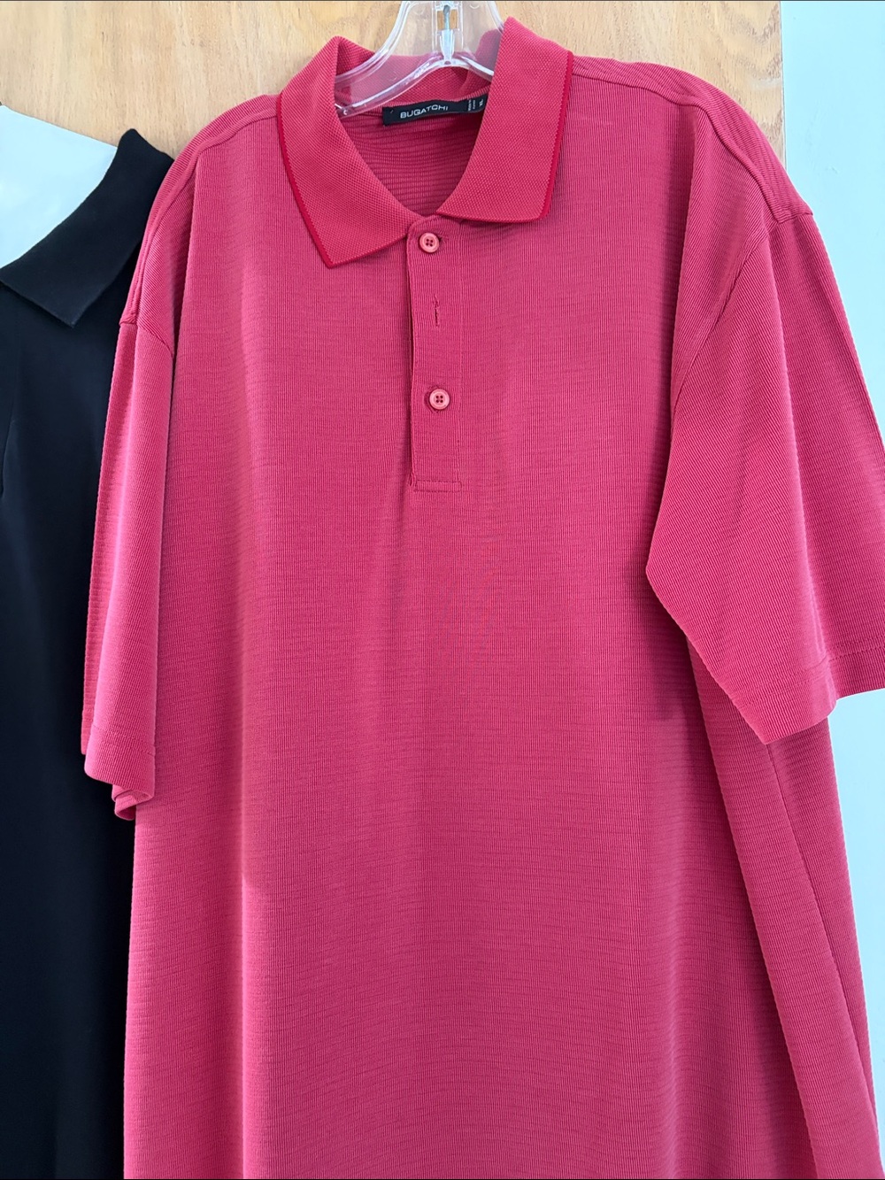 Bugatchi Men's Polo in Raspberry Red and Black and Black Saks Fifth Avenue Polo